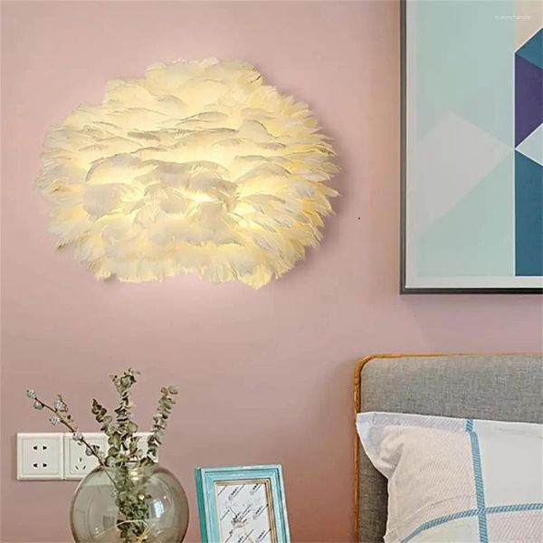 Wandlampen Nordic Pure White Feather Lampe Romantische Wandlampen für Nachttischbeleuchtung INS Stil Esszimmer Kinder Licht