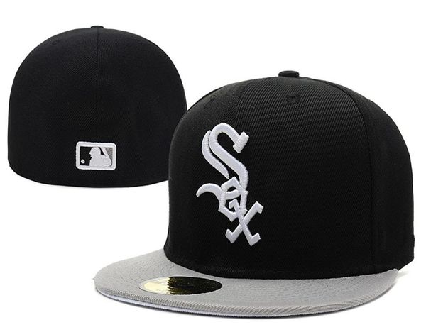 Продажа Men039s White Sox приталенная шляпа высшего качества с плоскими полями и вышитым логотипом команды SOX с надписью Черные бейсбольные кепки для фанатов, полный cl5567867