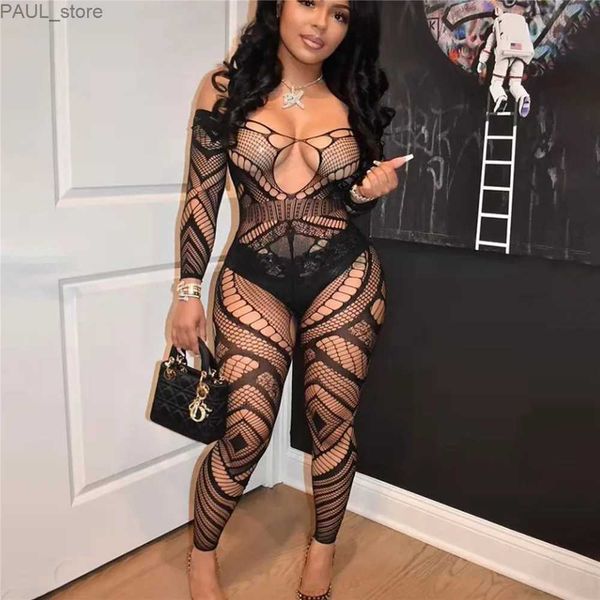 Damen Jumpsuits Strampler Damenbekleidung Jumpsuits Strampler schwarze Mesh-Overalls offener Schritt sexy Dessous Teddy-Bodysuit Sexhose hotL231212