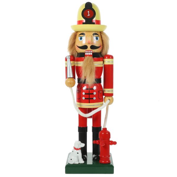 Dekorative Objekte Figuren Kleine Nussknacker-Figur aus Holz Cartoon Weihnachtsdekoration Feuerwehrmann Statue Weihnachten Holz Desktop 231212