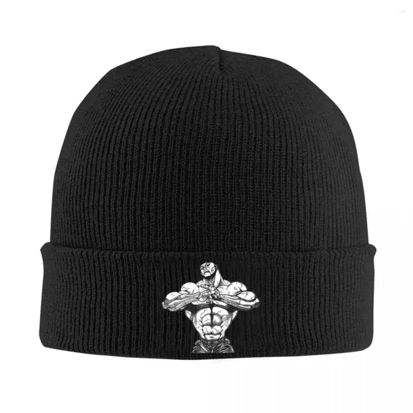 Berets Jack Hanma Chapéu de Malha Gorros Chapéus de Inverno Quente Moda Animação Padrão Caps Homens Mulheres