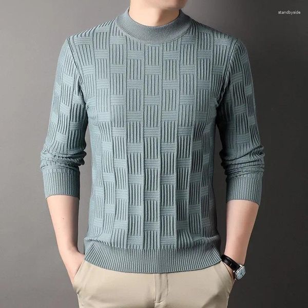 Suéteres masculinos 2023 Pi Shuai Yang Qi Sweater Square Checkerboard Jacquard Bottom Camisa Simples Moda Casual