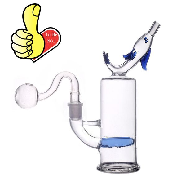 Großhandel Delphin Mini Wasserpfeifen bunte Glas Tabak Bong Bubbler Neuheit Wasser Bongs Ölbrenner Rohr 14mm Joint mit Raucherzubehör Dab Rigs Bohrinsel Schüssel