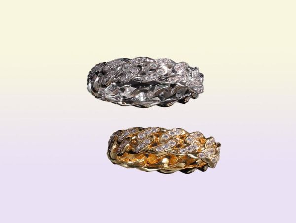 Anéis de joias masculinos, anel de ouro e prata, anel de diamante, gelado, corrente cubana, 8mm, tamanho misto 2987962