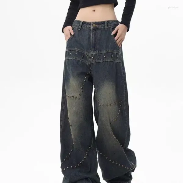 Jeans da donna QWEEK Star Girls Y2k Grunge Oversize Streetwear Baddies Pantaloni in denim gotico Donna Pantaloni vintage a gamba larga alla moda coreana