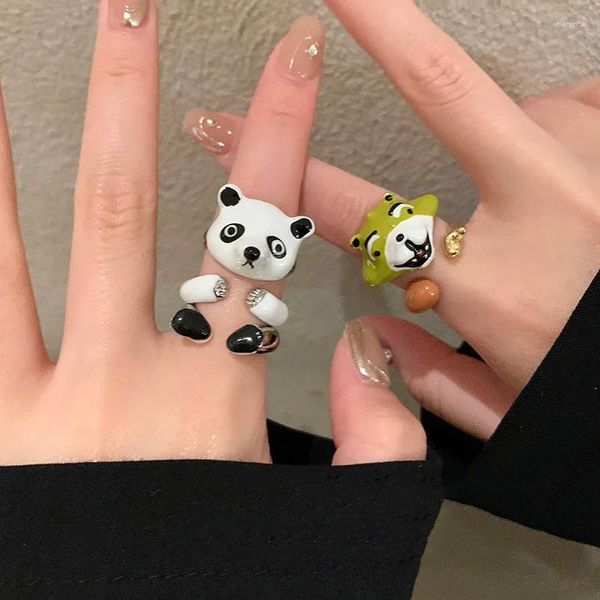 Anéis de casamento jewdy design exclusivo bonito panda anel pequeno índice aberto para mulheres homens moda jóias presentes 2023 tendência