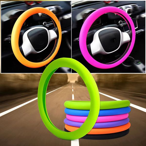 Luva de silicone universal para volante de carro, 36-40cm, textura macia, multi cores, acessórios internos para volante