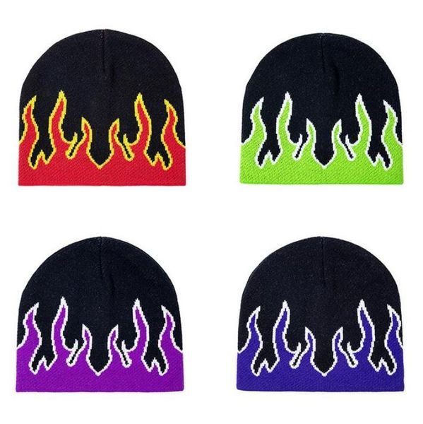 21 22 Flame Beanie Cappelli invernali caldi per uomo Donna Orologio da donna Docker Berretto con teschio lavorato a maglia Hip Hop Autunno Acrilico Casual Skullies Out2380143