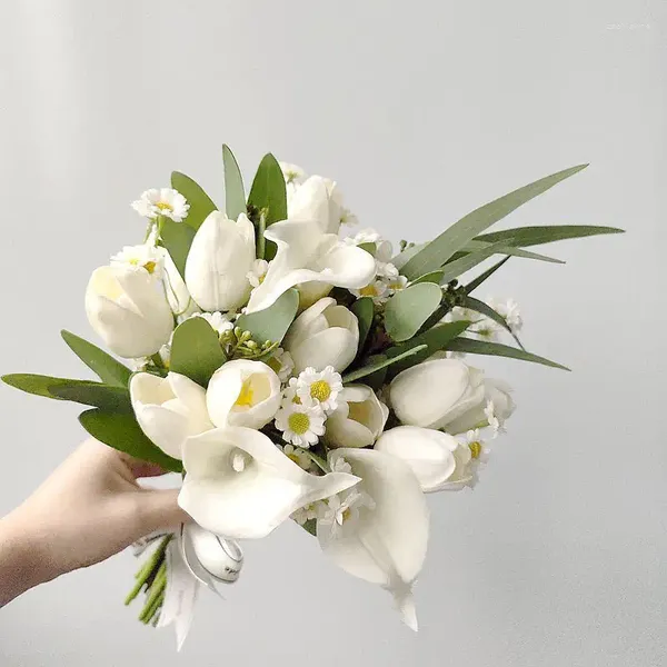 Flores de casamento buquê simulado mão segurando pacote de flores coreano noiva seda artificial complementos de boda