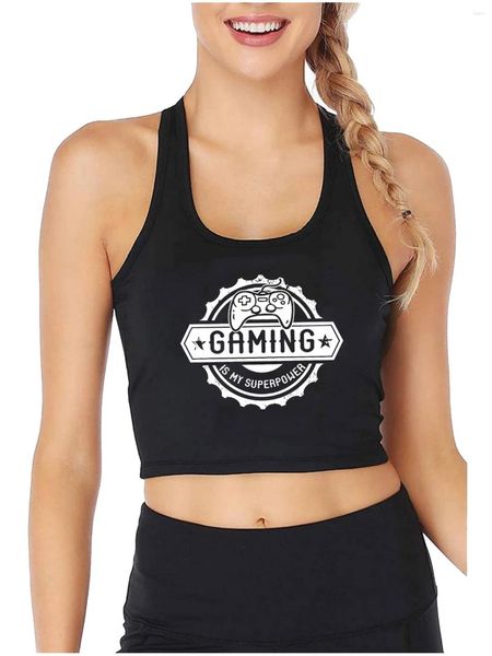 Damen-Tanktops „Gaming Is My Super Power“-Grafik, sexy Slim-Fit-Crop-Top, humorvolles Tanktop im lustigen E-Girl-Baumwoll-Unterhemd