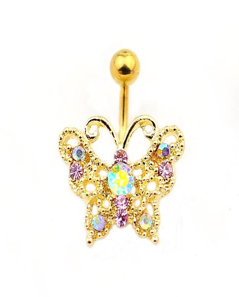 D0685 Mix di stili color oro simpatico anello per pancia stile farfalla con gioielli piercing all'ombelico1176878