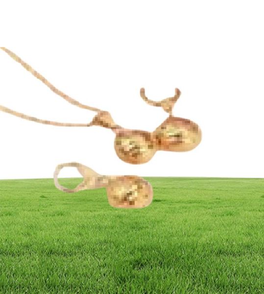 Collana con pendente a sfera rotonda Collana con catena Orecchini Set di gioielli Solid Fine 24 k Oro giallo riempito con collane di perline per donna7229057