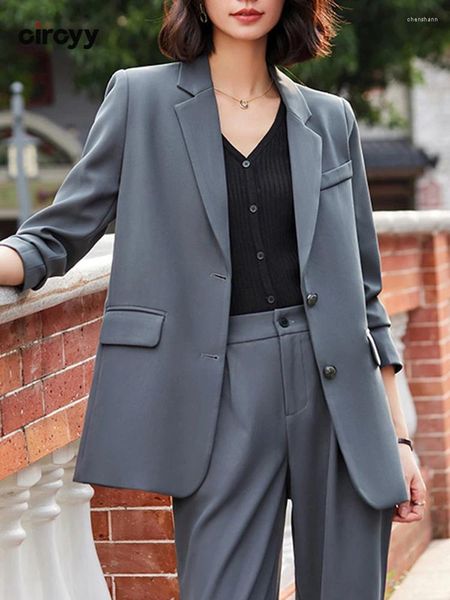 Ternos femininos circulares blazers para mulheres terno colarinho moda manga longa magro senhora do escritório sólido único breasted bolso casacos de trabalho inverno