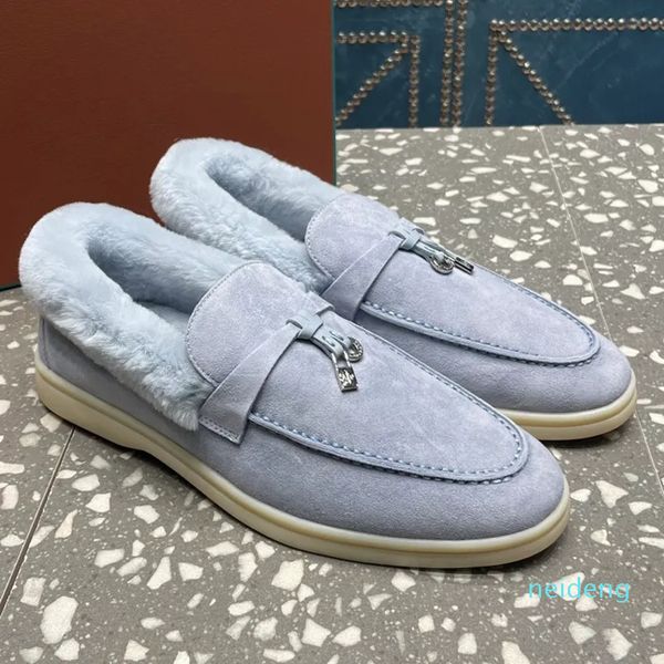 2024 scarpe cashmere caldo pelliccia lana classici mocassini tacco piatto fibbia tendine di manzo elastico alto fondo scarpe eleganti da donna casual