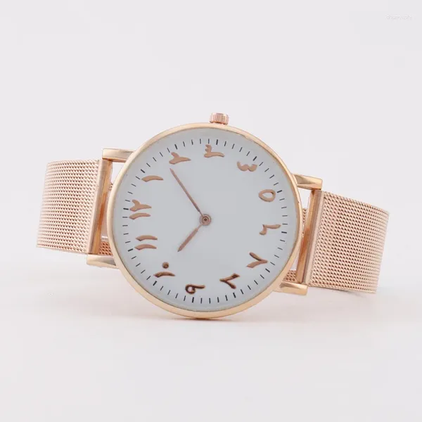 Наручные часы, модный дизайн, часы с арабскими цифрами, женские часы, розовое золото, сетчатый ремешок, кварцевый Zegarek Damski