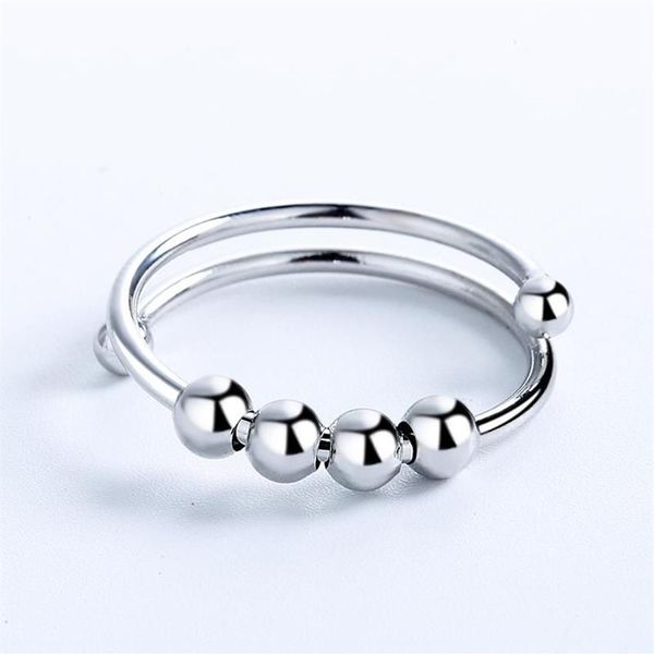 Cluster Ringe Stress Relief Angst Ring mit Spinner Perlen Silber Farbe Zappeln Für Frauen Einstellbare Schmuck Ganze Geschenke KAR04297e
