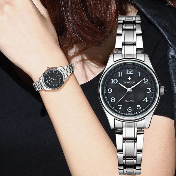 Wristwatches wwoor moda kadınlar su geçirmez en iyi marka bayanlar lüks paslanmaz çelik bilezik reloj hediye