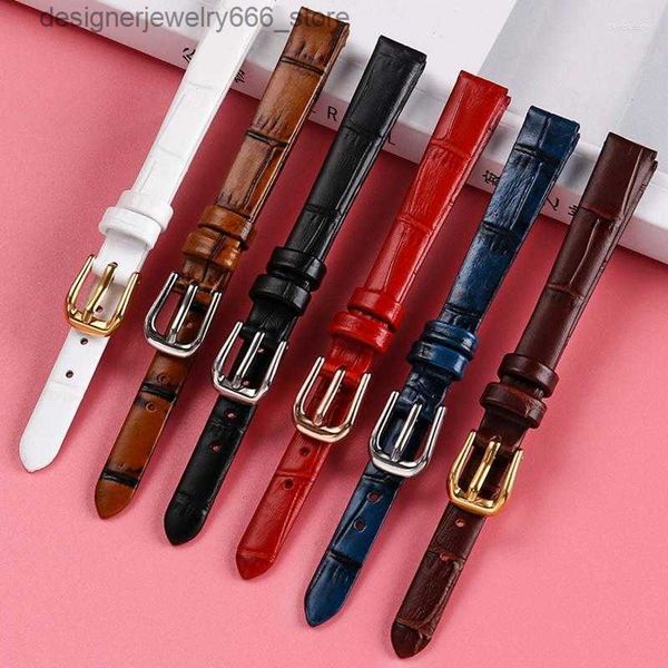 Assista Bandas Bandas Universal Banda de Couro Genuíno para Pequeno Dial Tamanho Strap Ladies Wrist Strap Vermelho Marrom Preto Pulseira 6mm 8 10mm Q231212