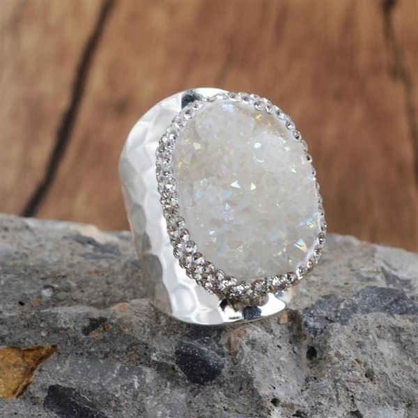 Кольцо с камнем Druzy в стиле бохо, Радуга, титановое кольцо Drusy для свадьбы, американские европейские ювелирные изделия, кольца с драгоценными камнями, женские кольца2096