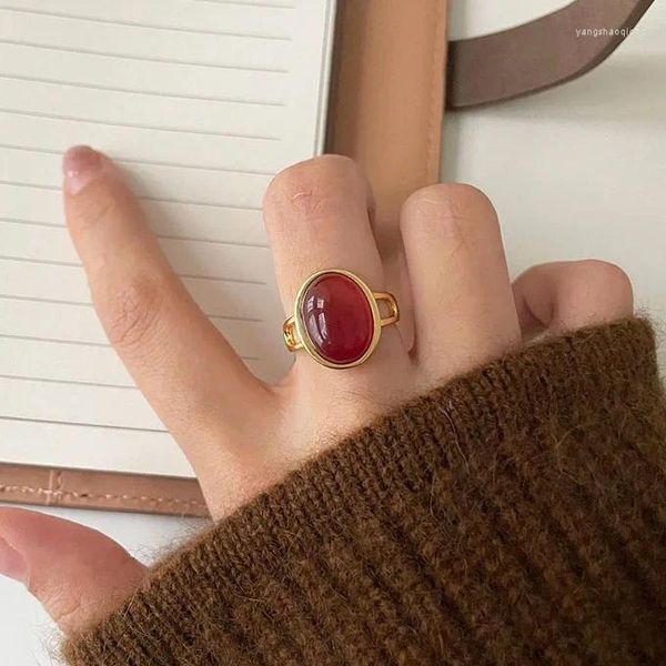 Anelli a grappolo Regolazione intarsiata in cristallo rosso ovale geometrico vintage francese reale francese per regalo di gioielli di moda classici da donna