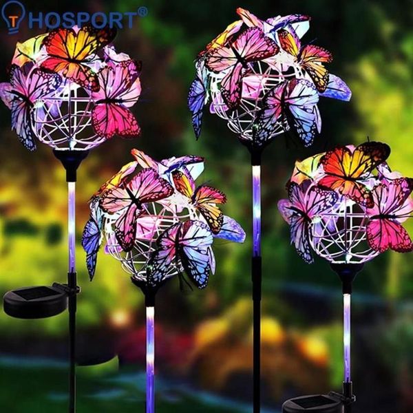 Lampes à gazon 2pcs LED lumière solaire lumineuse boule de papillon imperméable à l'eau en plein air piquets de jardin cour art pour cour décoration de la maison306m