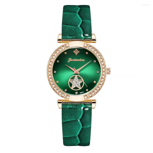Armbanduhren 6PCS Set Grün Luxus Quarzuhr Frauen Ring Halskette Ohrring Strass Mode Armbanduhr Casual Damen Armband Uhren