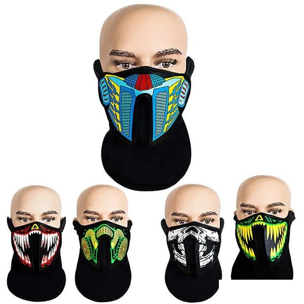 Party-Masken, die wir auf Lager haben, 69 Stile, Flash-LED-Musikmaske mit aktivem Sound zum Tanzen, Reiten, Skaten, Party, Sprachsteuerung, Halloween-Masken