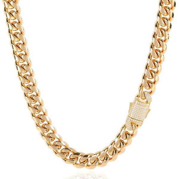 Anhänger Halskette Hip Hop Titan Stahl Halskette Schmuck Halskette Zirkon Federschnalle Edelstahl Kubanische Gliederkette 18K Gold Halskette für Männer
