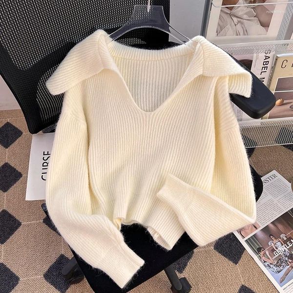 Damenpullover, modisch, V-Ausschnitt, Knopfleiste, lange Ärmel, Frühling, Herbst, Damen, einreihig, Damenpullover, abgeschnittene Tops, Pullover, Aprikosen-Kleidung