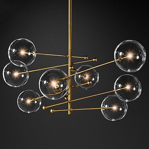 2020 design moderno lustre de bola de vidro 6 cabeças lâmpada de bolha de vidro transparente lustre para sala de estar cozinha luz preta dourada fixtu3119