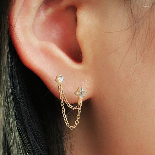 Baumeln Ohrringe Zirkonia Quaste Frauen Doppel Zwei Loch Piercing Ohr Stud Einfache Vielseitige Weibliche Schmuck Großhandel