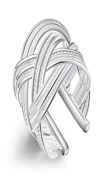 Epacket DHL Plateado anillo de malla grande de plata esterlina DHSR24 Tamaño de EE. UU. Abierto Ajustable unisex 925 placa de plata Anillos de banda joyería 4987707