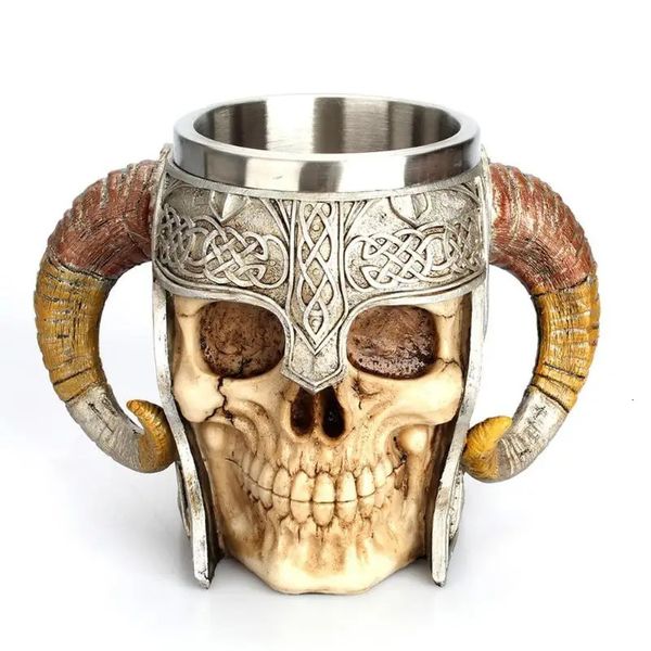 Canecas Caneca de aço inoxidável Crânio Viking Beber Copo Esqueleto Resina Cerveja Stein Tankard Café Chá Halloween Presente Bar Drinkware 231211