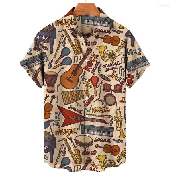 Camisas casuais masculinas personalizado 3d impresso camisa padrão de música topos instrumento de guitarra de grandes dimensões camiseta roupas moda verão