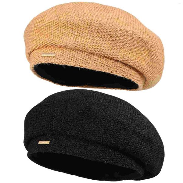 Berets 2 pcs boina de malha ao ar livre chapéu de sol guarda-sol na moda decoração viseira misturas de lã selecionada miss respirável chapéus mulheres