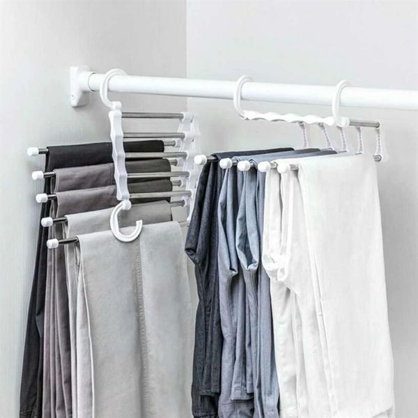 Cabide de roupas portátil multifuncional calças rack aço inoxidável titular roupas organizador haste armazenamento white230v