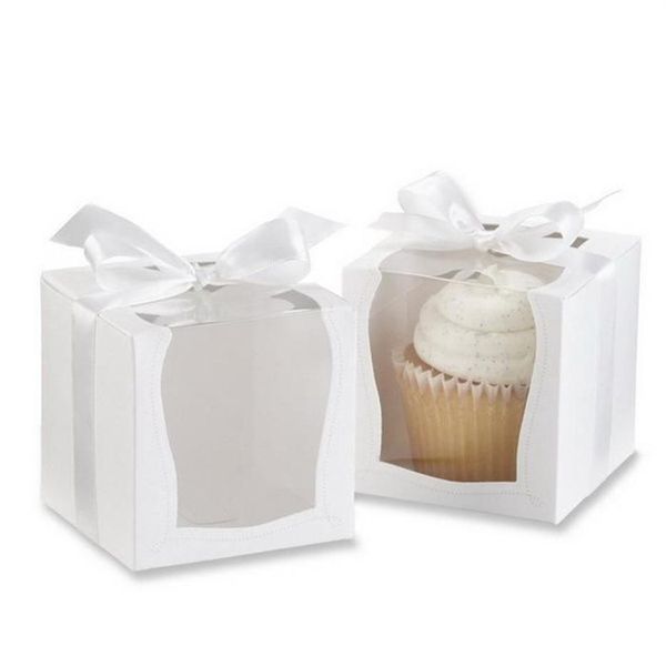 Ganze Geschenkbox aus Papier, 9 x 9 cm, einzelne Cupcake-Boxen mit Einsatz und Schleife, Hochzeitszubehör, 12 Stück, 273 m