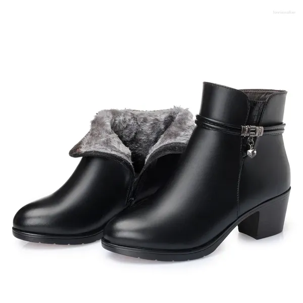 Сапоги 2023, зимняя модная женская обувь из мягкой кожи на высоком каблуке с молнией на теплом меху для больших размеров 35-43