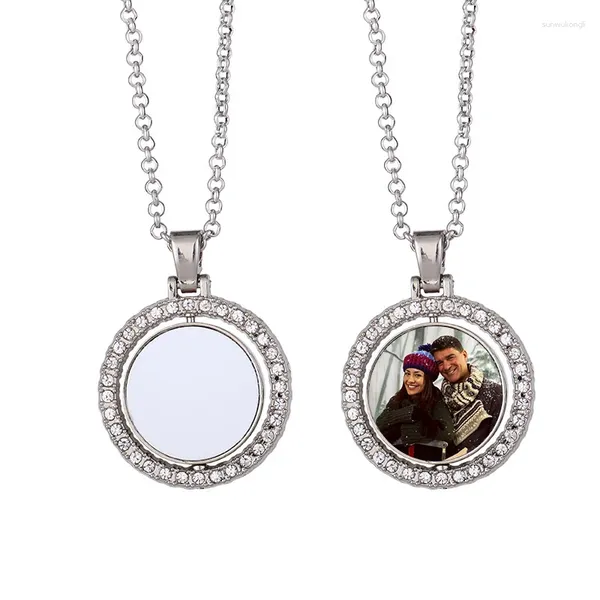 Collane con ciondolo 2 pezzi grezzi per collana di sublimazione girevoli a doppia faccia a forma di cerchio di colore argento per pressa di calore