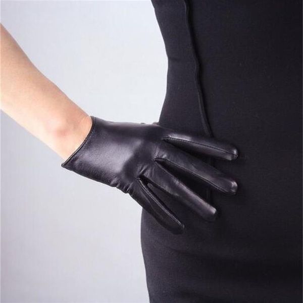 Kadınlar Kısa Tasarım Koyun derisi eldivenleri ince gerçek deri eldiven dokunmatik ekran siyah motosiklet eldiveni R630 201104325l