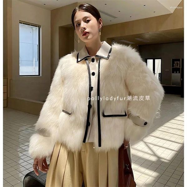 Pelliccia da donna 2024 Inverno Imitazione Capelli Dipartimento Piombo Coreano Sottile Cappotto Caldo Addensato Moda Femminile Abbinamento Colore Bianco