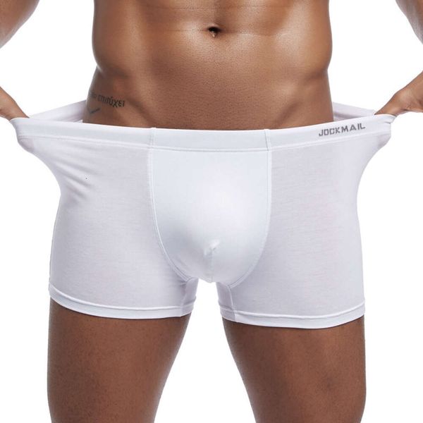 Cueca boxer masculina de microfibra macia, cueca boxer sólida de tamanho grande, cueca modal de cintura baixa