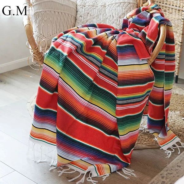 Coperte in stile messicano nappa arcobaleno a righe coperta da picnic tovaglia tappetino da spiaggia 2023 divano letto in cotone coperta nastro adesivo 231212