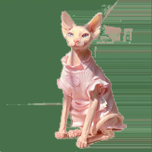 Trajes de gato rosa waffle verão sem mangas colete gatinho roupas gato vestuário esfinge vestido de gato sem cabelo Devon Rex sphynx roupas de gato para gatos 231212