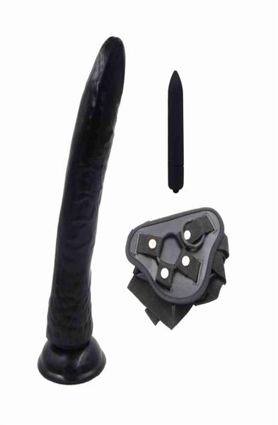 Dildo 2 pezzi cinturino nero su realistico normale dildo vibratore proiettile strapon giocattoli del sesso per le donne massaggiatore clitoride vaginale lesbico 11202816366
