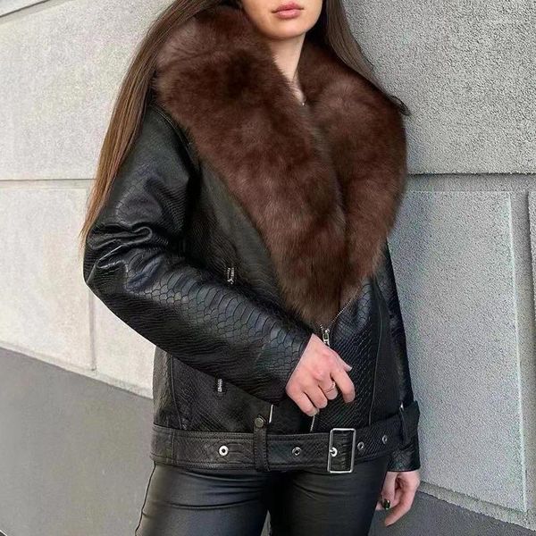 Pelle da donna 2023 Autunno Inverno Vera pelle di pecora Giacca collo di pelliccia naturale Cappotto da motociclista Manica staccabile Lady