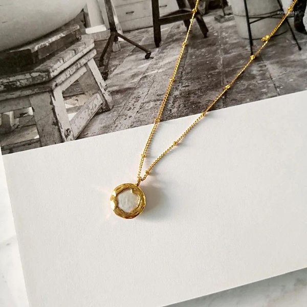 Anhänger Halsketten DAVINI Barock Perlen Halskette Gold Farbe Vintage Link Kette Für Frauen Elegante Schmuck Minimalistischen Stil MG362