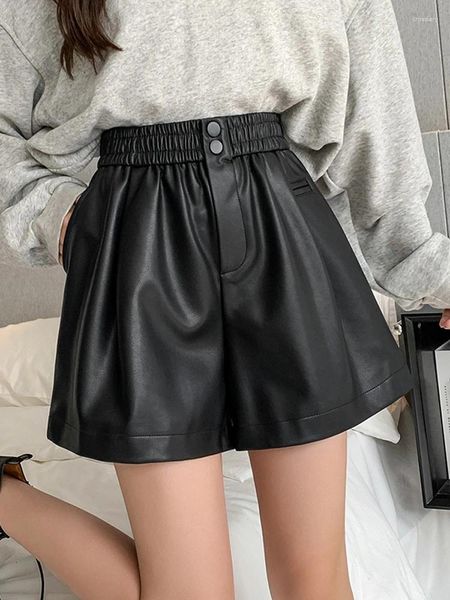 Damen-Shorts mit hoher Taille, modisches Leder, Herbst und Winter, lockere Verlegs zeigen dünne Stiefelhosen