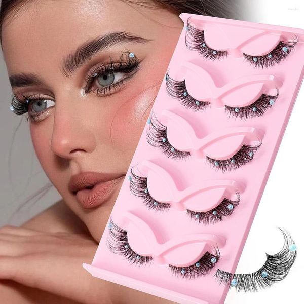 Falsche Wimpern Auge 3D natürliche Wimpern flauschig weich Kreuz 5 Paar Manga Wispy Wimpernverlängerung Make-up