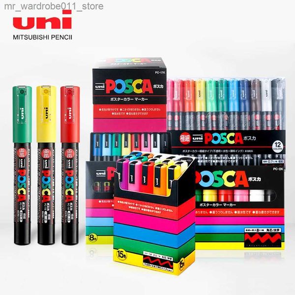 Pinceles de acuarela UNI Marker Set Serie POSCA Marcador acrílico a base de agua POP Poster Publicidad Pen PC-1m / 3m / 5m Principiantes Pintura y coloración Q231212